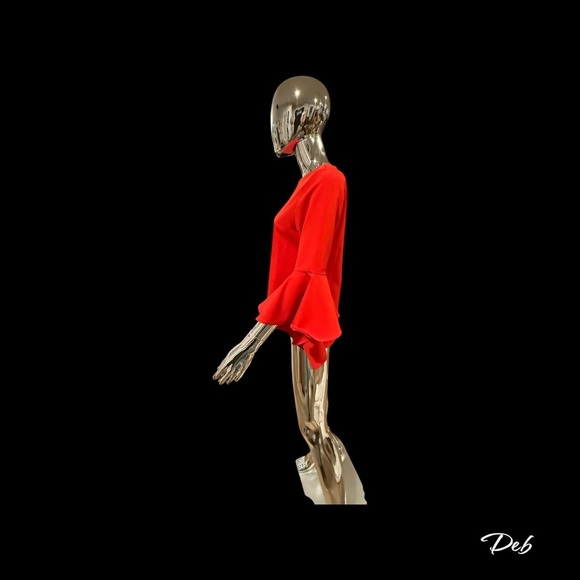 Saint Gil Paris Elegant Red Women's Top with Flared Sleeves - Picture 3 of 7